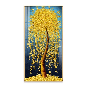 Peinture murale en porcelaine de cristal d'<span class=keywords><strong>arbre</strong></span> à feuilles dorées, peinture murale verticale, peinture murale de fond - Product Image 2