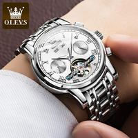 Montre mécanique automatique de luxe OLEVS 6607 pour homme en acier inoxydable, bracelet vert classique, cadran en verre résistant à l'eau, aiguilles