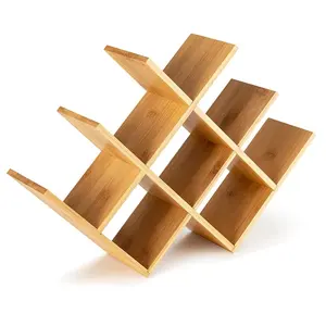 8-bottles Counter Freestanding Wine Rack Wine Display Stand for Kitchen Top W Shape Bamboo Storage Wooden Wood Modern Presents