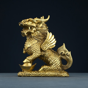 Brass Qilin Ornament Single Piece Feng Shui <b>Desk</b> Decor For Home Office Gift - Product Image 1
