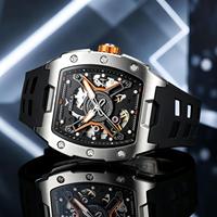 ONOLA 3870 Montre automatique de sport haut de gamme pour homme, étanche, bracelet en caoutchouc, cadran mécanique tonneau ajouré, montres de business