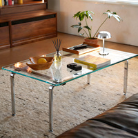 Table basse minimaliste en verre trempé avec pieds en acier inoxydable, table d'appoint moderne pour salon