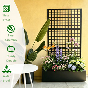 Rust-Proof Black Lattice <b>Grid</b> Raised Garden Bed Privacy Screen Planter Box with Trellis Easy Assembly for Outdoor Patio & Garden - Product Image 2