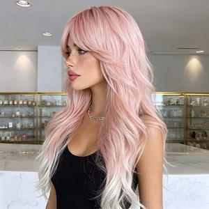 Parrucca riccia da donna elegante rosa sfumato bianco da 26 pollici, materiale resistente alle alte temperature con rete elastica a rosa <span class=keywords><strong>2</strong></span> SM436 -6 - Product Image 3