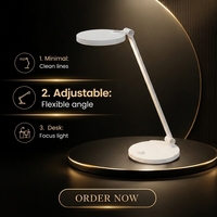 Lampe de table à bras articulé réglable avec commande à un bouton en ABS, design contemporain, simple, flexible, rotation et gradation progressive électrique, pour une protection oculaire.