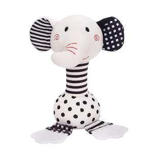 Grandes oreilles <span class=keywords><strong>et</strong></span> <span class=keywords><strong>pieds</strong></span> Noir <span class=keywords><strong>et</strong></span> blanc Éléphant doux Poignée Animal Hochet Puzzle Jouet avec Sound Safe Baby Toys 0-12 Mois - Product Image 1