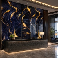 Panneau mural commercial brillant WYRAX en PVC effet marbre noir et or pour couloir d'appartement, 1220x2440mm, 2.8mm