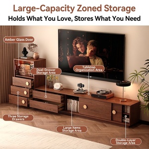 Meuble TV en noyer de style Mid-century moderne avec poignées rondes en bois, buffet de rangement grande capacité pour projets résidentiels - Product Image 5