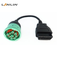 Câble de diagnostic pour camions poids lourds OBD2 16 broches femelle vers connecteur mâle J1939 9 broches vert, faisceau de conversion