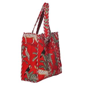 Nouveau design de sacs à main pour femmes à la mode Sac fourre-tout imprimé en bloc avec bordure rouge Prix de gros pour les femmes - Product Image 4