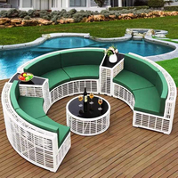 Conjunto de Muebles de Jardín de Mimbre Sintético en Forma de Media Luna para Exteriores, Sofá de Mimbre Sintético Semicircular, Muebles de Jardín de Mimbre