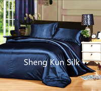 Ensemble de housse de couette 4 pièces 100% soie 300TC tissé uni toutes saisons pour lit de mariage