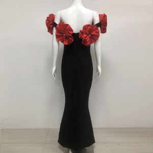 <span class=keywords><strong>Abbigliamento</strong></span> <span class=keywords><strong>di</strong></span> Lusso da Donna 2025 Elegante Abito Lungo Aderente da <span class=keywords><strong>Sera</strong></span> <span class=keywords><strong>Rosso</strong></span> con Fiori 3D Abiti Fascianti Neri per Donne - Product Image 4