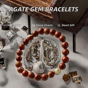 Pulseras de Cornalina Pulida de Alta Calidad y Ágata Natural Blanca y Roja - Joyería de Piedras Preciosas al por Mayor para Navidad y Halloween - Product Image 2