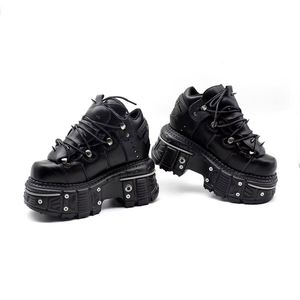 New Winter Punk Style Women's Slip-On <b>Flat</b> Platform Gothic Rock Boots Metal Decor <b>Pointed</b> <b>Toe</b> Sneakers - Product Image 3