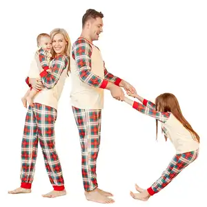 도매 가족 점프 슈트 일치하는 어린이 빈 유아 아기 여성 세트 승화 크리스마스 Onesie 살구 격자 무늬 잠옷