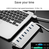 Adaptador de sincronización de datos de carga portátil, divisor de concentrador USB de alta velocidad de 7 puertos de aleación de aluminio 3,0, 5Gbps, para Macbook, PC, ordenador portátil