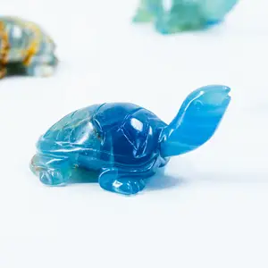Groothandel Hand Gesneden Healing Kristal Ambachten Kristal Carving Animal Blue Onyx Crystal Schildpad