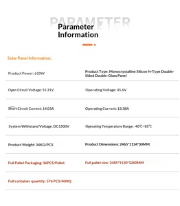 แผงโซลาร์เซลล์แบบโมโนคริสตัลไลน์ชนิด N กำลังไฟ 590W-720W แบบสองหน้าสองกระจก ผลิตพลังงานแสงอาทิตย์กำลังสูง - Product Image 6