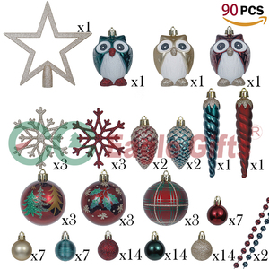 Eaglegifts Chất lượng cao Hộp quà tặng giáng sinh vui vẻ bóng đồ trang trí thiết lập màu đỏ vàng màu xanh lá cây Cú bông tuyết icicicle thông NÓN <span class=keywords><strong>XMAS</strong></span> Mặt dây chuyền - Product Image 3