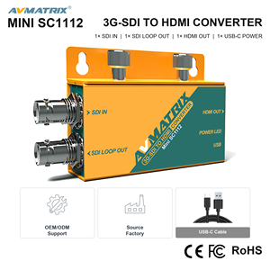 AVMATRIX MINI SC1112 <span class=keywords><strong>Convertisseur</strong></span> Mini 3G-SDI vers HDMI prenant en charge 1080p60 avec sortie SDI en boucle pour moniteur de caméra professionnel - Product Image 1