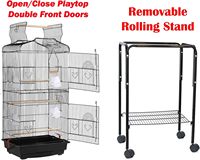 Cage à oiseaux portable en métal pour petits perroquets et espèces, avec support roulant amovible, utilisation intérieure/extérieure