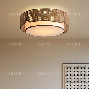 Lámpara de techo redonda de ratán, montada en superficie Led, para dormitorio, sala de estar, estudio, casa de huéspedes, accesorio de iluminación de estilo Zen retro chino - Product Image 3
