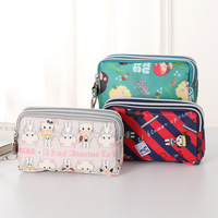 Dompet Koin Clutch Ritsleting Tiga Lipat Bahan Nilon Ringan, Dompet Tangan Kasual, Tas Ponsel Portabel