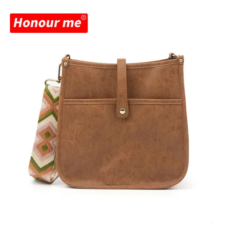 New Trending PU Shoulder Bag Ladies Brown Color Vintage PU Leather Crossbody Bag with Free Matching Top Fashion Straps