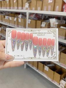 Colle pour ongles pressés de luxe |   Ongles artificiels réutilisables en ABS, style français extra long, couleur violet, avec logo personnalisé pour les doigts - Product Image 4