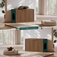Meuble de rangement pour litière en bois, moderne, pour intérieur, avec design cannelé, table d'appoint pour chat, durable, tendance, avec fermeture magnétique, pour salon