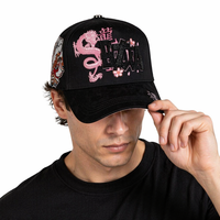 Gorra de Béisbol Unisex Negra Lavada de Sarga con Parche 3D de Diamantes de Imitación LA, Dragón Chino Rosa y Bordado de Flor de Sakura, Estilo Hip Hop Oriental
