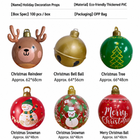 Boule de Noël gonflable de 60 cm en PVC, décoration de Noël géante pour l'extérieur, avec impression de bonhomme de neige et de renne, ornement suspendu