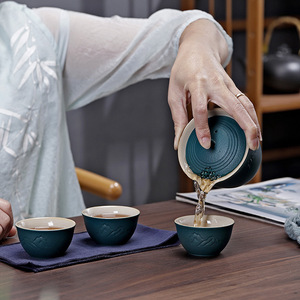 <b>Ceramic</b> Travel <b>Tea</b> Set One <b>Pot</b> Three Cups Portable With Lid Dehua Kung Fu <b>Tea</b> Set For Outdoor Use - Product Image 3