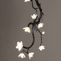 Candelabro de rama de cobre de lujo, lámpara de techo de flores de cerámica negra para Loft, sala de estar, comedor, luces colgantes para Decoración