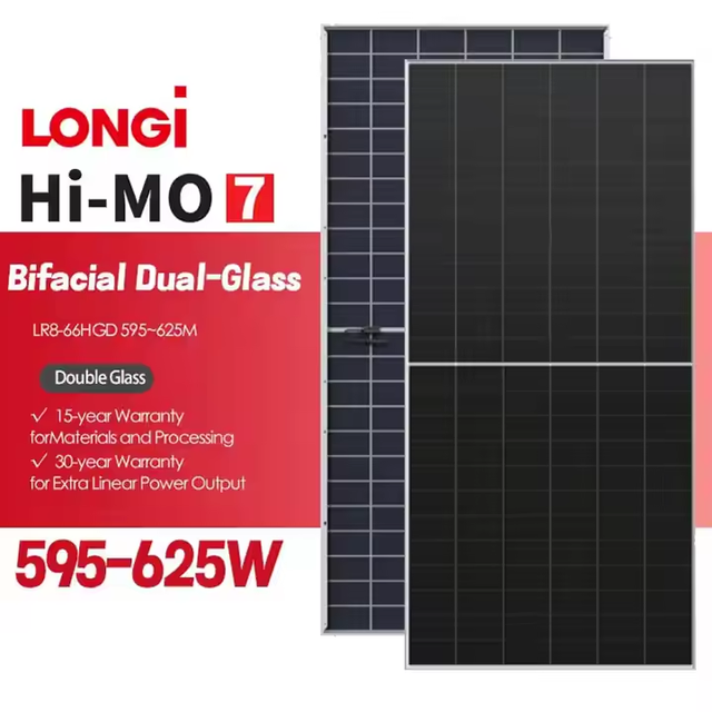 Longi Double Glass Solar Panel 595w 600w 610w 615w 620w 625w N Type Topcon Bifacial Solar Panels
