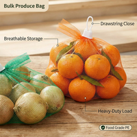 Plastiek geëxtrudeerd gaasnet zakken op maat, kleur naar keuze, voedselveilig PE materiaal voor verpakkingen van fruit, groenten, aardappelen & uien