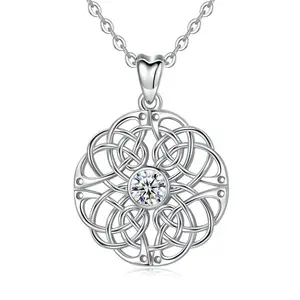 925 sterling silver cubic zirconia round celtic irish knot pendant necklace