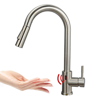Robinet d'évier à capteur infrarouge intelligent Robinet de cuisine à capteur tactile en nickel brossé Robinet d'évier de cuisine en acier inoxydable à extraction tactile