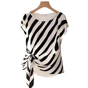 Camiseta <span class=keywords><strong>de</strong></span> Verano para Mujer, Estilo Casual, Elegante, <span class=keywords><strong>de</strong></span> Manga Corta, Cuello Redondo, con Tirantes, Rayas y Cordones - Product Image 5