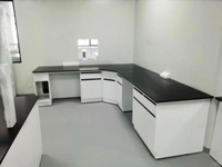 Banc de laboratoire de pharmacie robuste, plan de travail en résine phénolique, support à réactifs, design moderne, acier inoxydable, 4 tiroirs, évier intégré