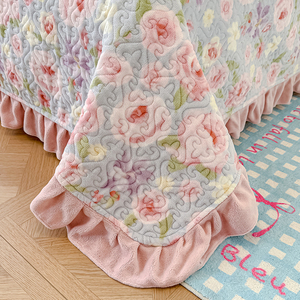 Milk Fleece Quilted Bed <b>Sheet</b> <b>Single</b> Piece Autumn Winter Thickened Warm Lace <b>Bedding</b> Set Princess Style Four Seasons Use - Product Image 4