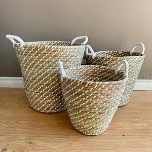 Panier de 3 pièces panier de paille de petite et mini taille pour laver les vêtements panier pour sac de marché à usage domestique - Product Image 1