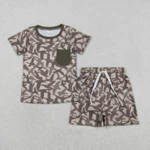 GSSO3224 RTS Conjunto Informal de Manga Corta con Estampado de Camuflaje Verde para Niñas Pequeñas, Conjunto Infantil al por Mayor - Product Image 6