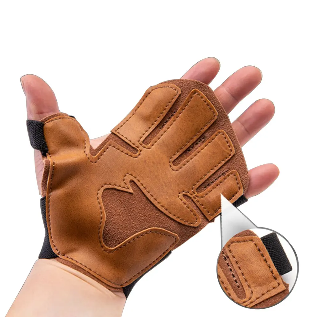 Luvas esportivas de couro bovino para proteção das mãos, halteres flexíveis e flexíveis, protetor de palma da mão de meio dedo