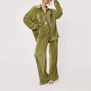 ชุดผ้าลินินฤดูใบไม้ร่วงราคาถูกสุดฮิต เสื้อหลวมสบายๆ สไตล์ลำลองสำหรับผู้หญิง กางเกงเอวสูง ชุดเซ็ตสองชิ้น OOTD - Product Image 1