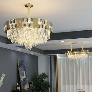 Lámpara de techo LED moderna de cristal redondo dorado con techos altos, de titanio, acero inoxidable y oro S, para sala de estar - Product Image 2