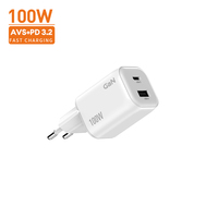 Chargeur mural Vina 100W, prise US, 2 ports (1C1A), charge rapide GaN, AVS PD 3.2, homologué CE ROHS, compatible avec les chargeurs iPhone et Xiaomi dans le monde entier
