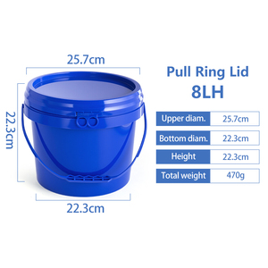 Nouvelle Seau en plastique PP bleu de 8 <span class=keywords><strong>litres</strong></span>, qualité <span class=keywords><strong>alimentaire</strong></span>, robuste, épaisseur <span class=keywords><strong>60</strong></span> MIL, impression personnalisée, poignée à doigts, directement de l'usine - Product Image 3