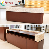 Comptoir de réception élégant et moderne, panneau frontal en marbre MDF, logo personnalisé, taille sur mesure, design pour hall d'hôtel, bureau, clinique, école, banque
